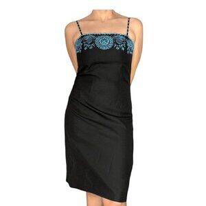 Ann Taylor Petites 100% Silk Beaded Sheath Dress Black Turquoise Beading 0P